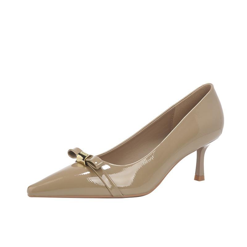 Design bow sweet temperament high heels women's pointed head thin heels single shoes not tired feet spring