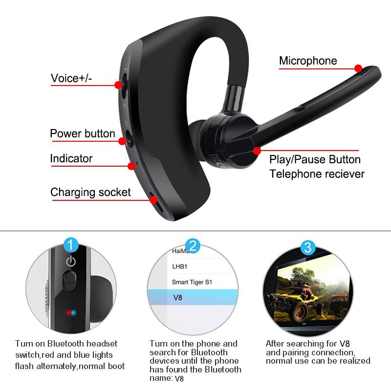 V8 „Bluetooth 5.0“ ausinės belaidės verslo stereofoninės ausinės, ausinių kabliukas, ausinės, triukšmą mažinančios ausinės, skirtos išmaniesiems telefonams