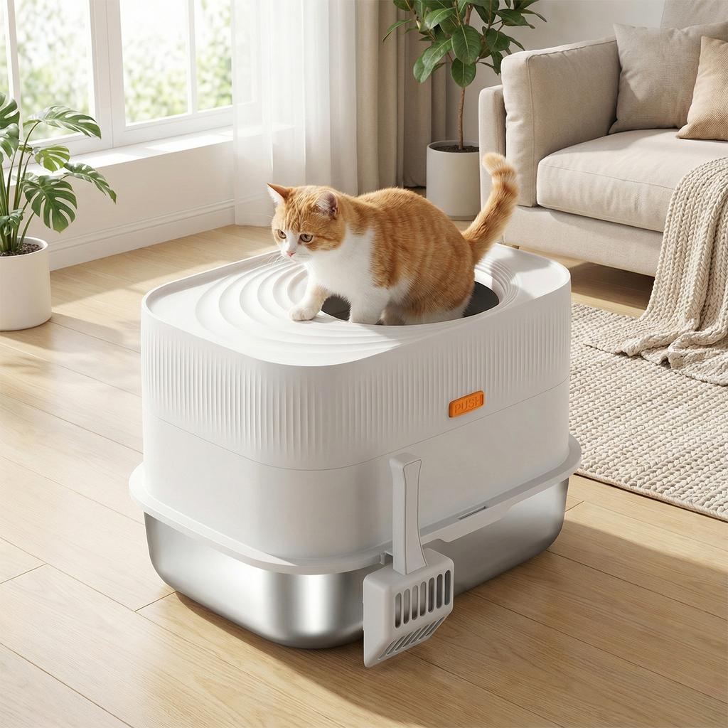Top-Entry Fully Enclosed Metal Litter Box Non-Sticky Extra Large Cat Bedpans Enclosure Littering Tray Household Pet Accessories