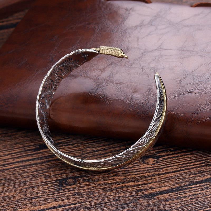 Vintage silver open bracelet with a unique retro design, Takahashi Goro's arabesque feather bracelet, men's bracelet, women's silver jewelry bracelet