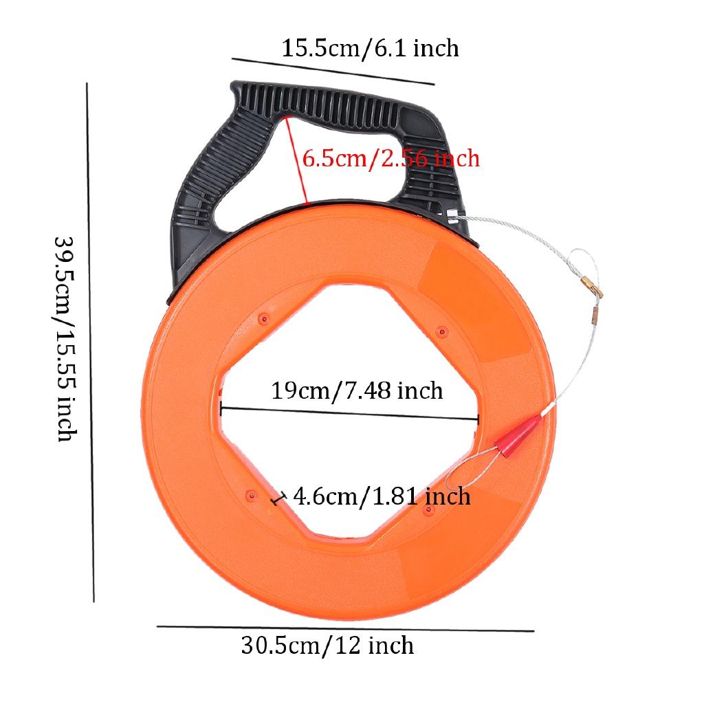 Black+Orange Fiberglass Fish Tape Electric Wire Puller Reel Conduit Ducting Rodder Fish Wire Cable Pulling Tool