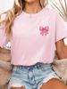 2026 Women's Pure Short-Sleeve TShirt with Creative and Exquisite Pattern Pink Bow Fashionable Harajuku Sleeve Aesthetic Clothes