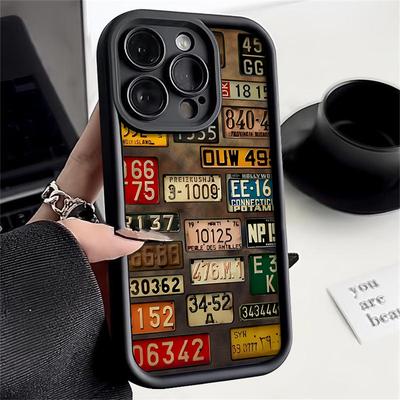 Vintage License Plate Print Matte TPU Case Shell For iPhone 16 Pro Max 15 Pro 14 13 12 11 XS XR Lens Protection Shockproof Soft Silicone Phone Cover
