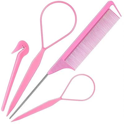 3/4-teiliges rosa Haarstyling-Set Gummibandschneider Stielkamm Haarstyling-Werkzeuge Haarflecht-Zubehör Pferdeschwanz-Maker-Kits