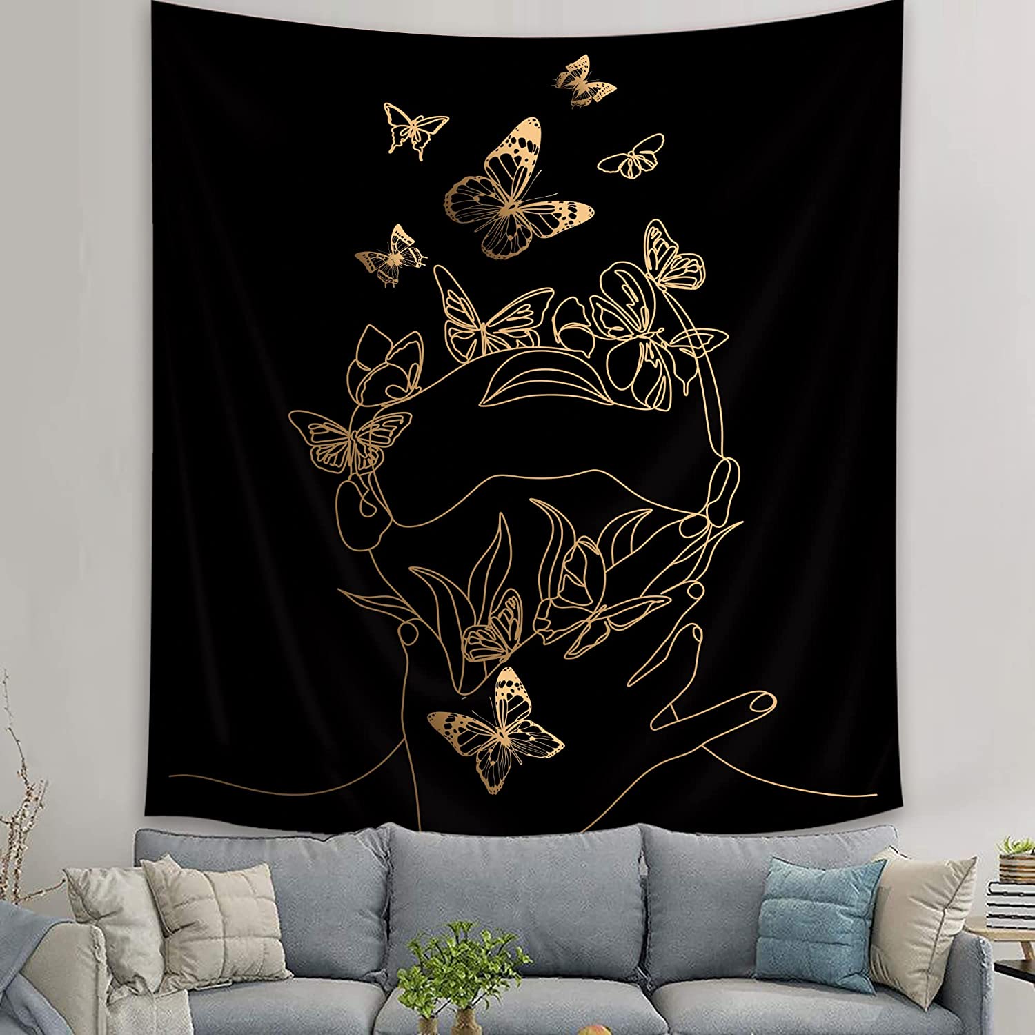 

Абстрактная женщина гобелен Эстетический Бохо Домашний декор Бабочка Ткань Настенный современный цветок Растение Спальня Офисное украшение 100x75cm