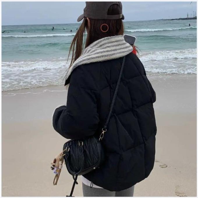 

Зимнее женское короткое флисовое свободное хлопковое пальто, толстая куртка-пуховик, корейская мода, верхняя одежда XXL чёрный