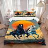 3pcs Set Horse Sunset 1 Quilt Cover + 2 Pillowcases, All Seasons Bedroom Setting, Perfect for Home and Dorm Decor A166