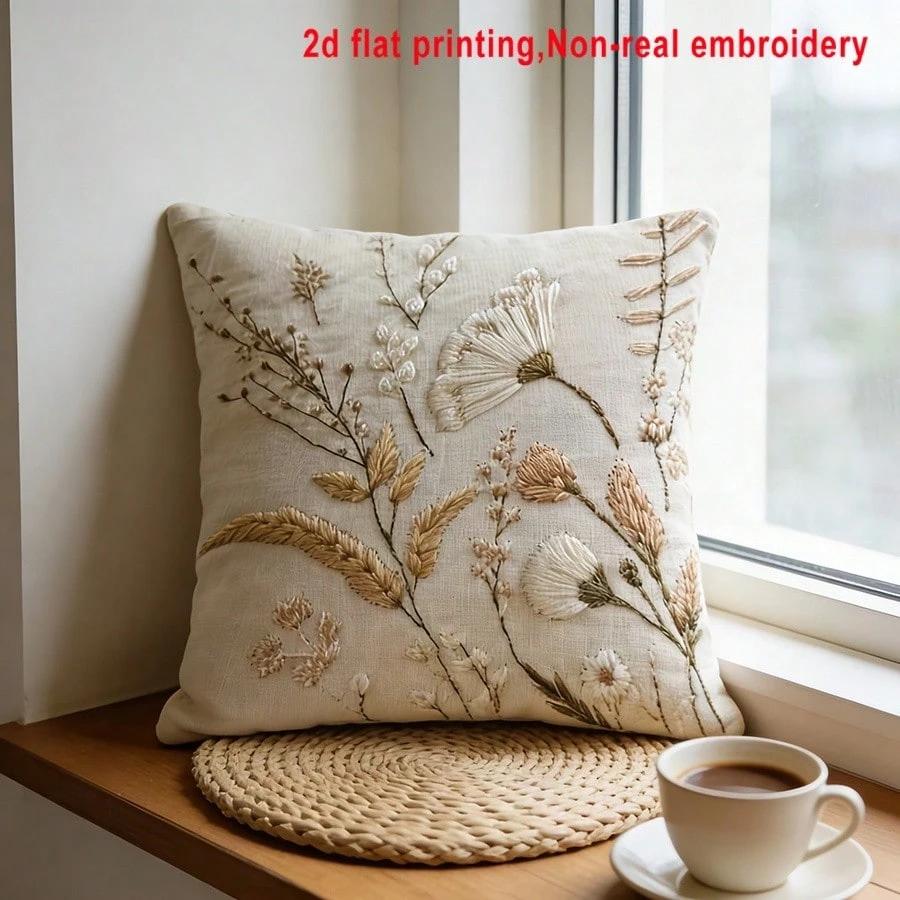 1 Pezzo Copricuscino Decorativo con Fiori Selvatici Neutri, Stampa Bidimensionale Double-Sided Morbido Poliestere Custodia per Cuscino per Decorazione Divano Casa Camera da Letto Auto
