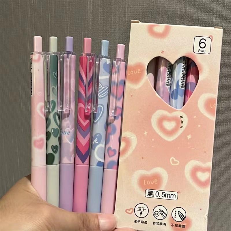 6Pcs Cute Butterfly Gel Pens Aesthetic Stationary Pens Kawaii Pen Stationery0.5 Mm Quick-drying Black Ink Pens Fine Point