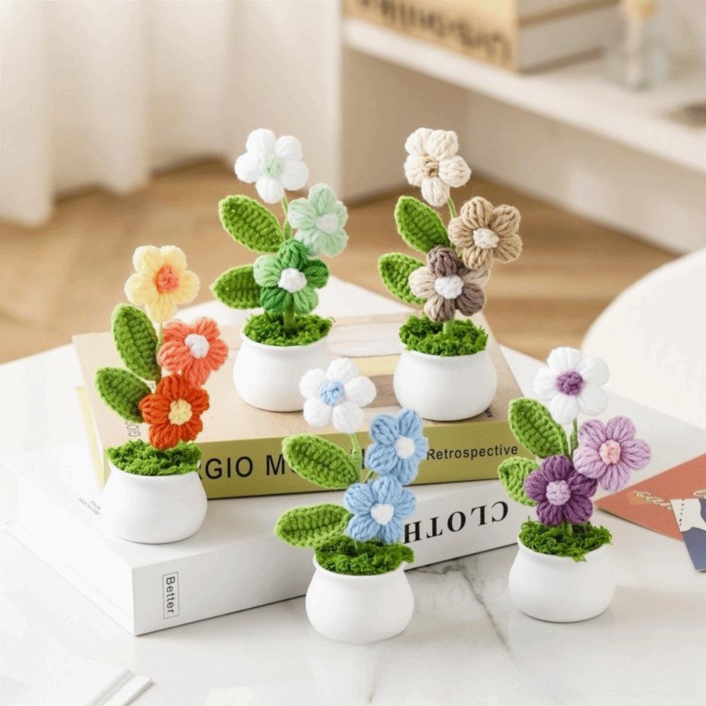Handwoven Crochet Flower Potted DIY Artificial Flowers Pot  Birthday Gifts