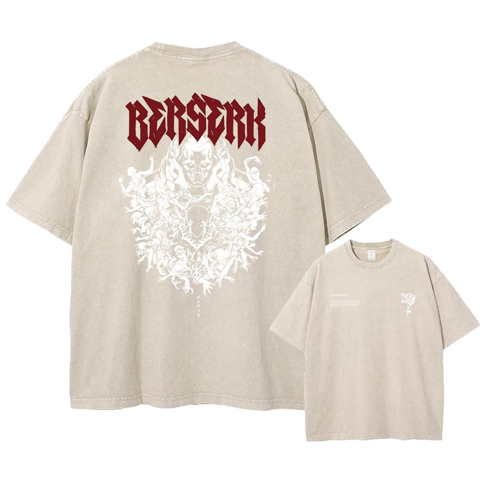 Anime Berserk Guts Acid Tshirt Retro Vintage Washed Graphic Tees Men Harajuku Cotton Casual Short Sleeve Tshirt Tops Unisex