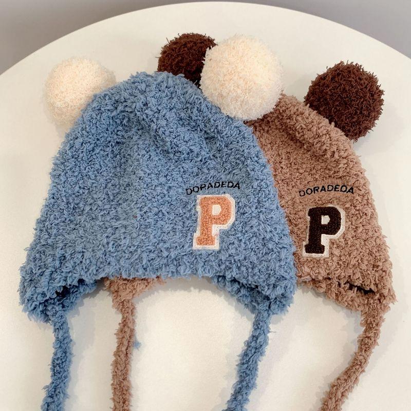Fashion Children Cap Autumn Winter Letter P Bonnets Ear Protector Head Caps for Boys Girls Baby Bomber Hats Unisex 1 2 3 4 Years