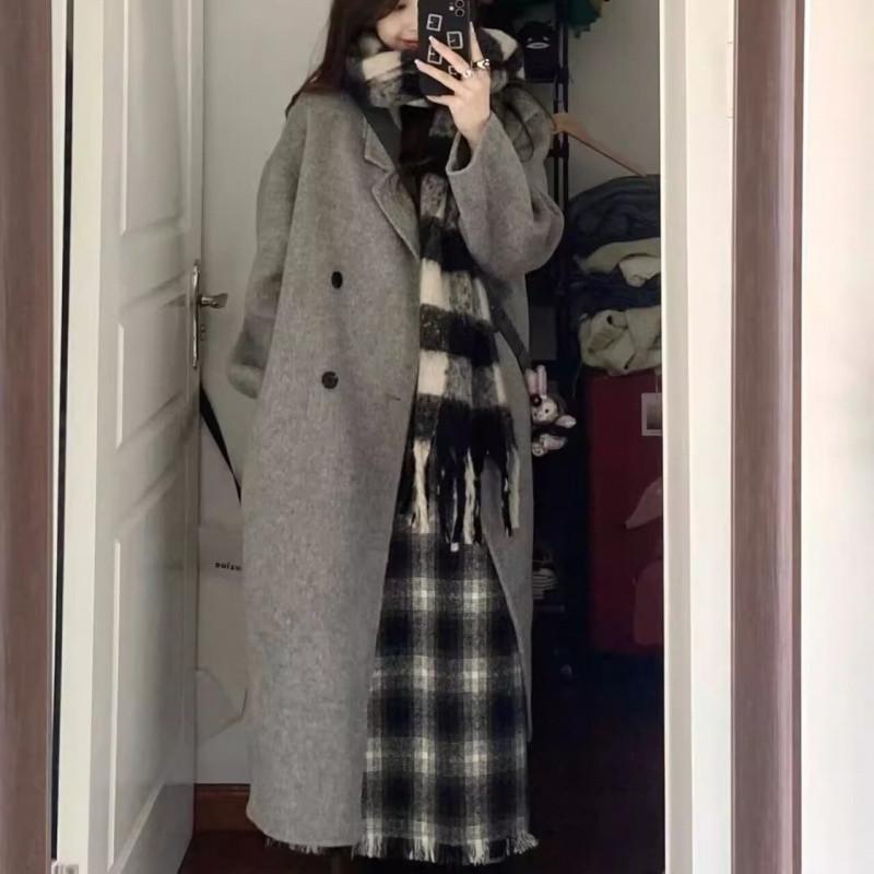 

Черный пуховик с подкладкой из кашемира, женское среднее и длинное новое длинное пальто XL