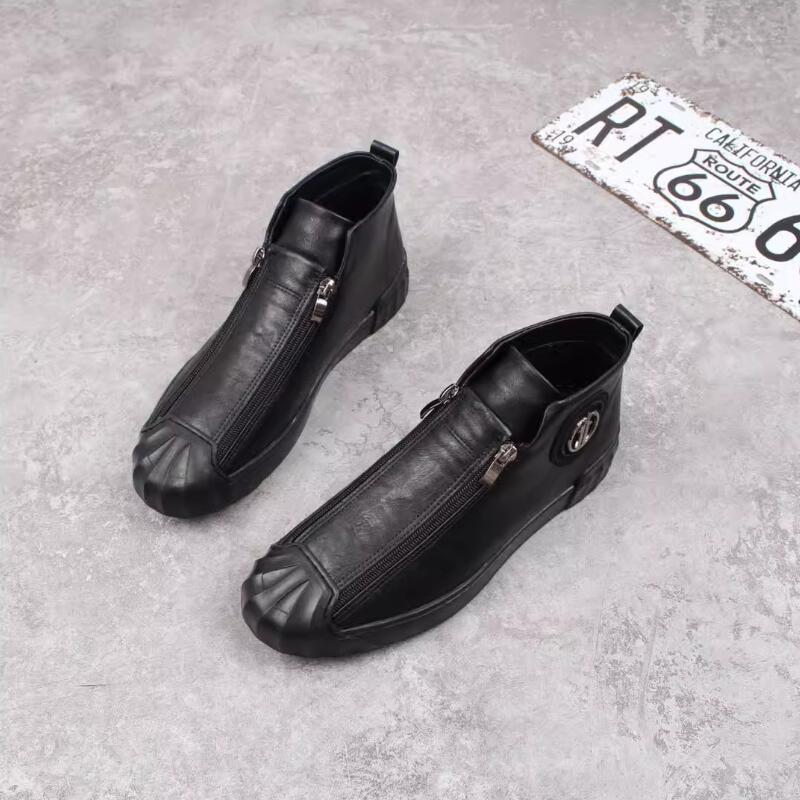 

High top shoes male sutures double safety celebrity casual shoes fashionable male motorcycle shoes red zipper board shoe b3 44