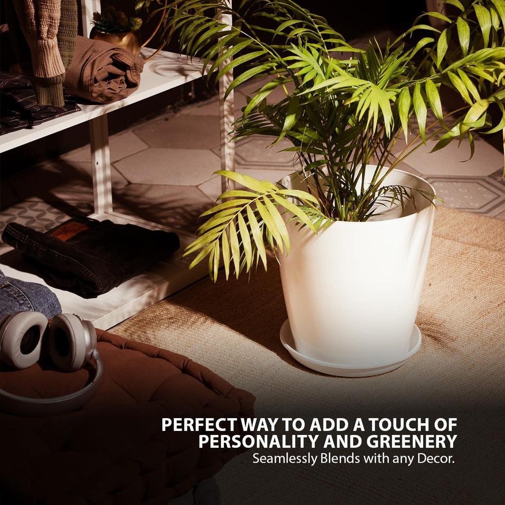 Blossom 12 Inch Solid White Flower Pot| Lightweight & Durable for Indoor/Outdoor | for Big Size Plants/Flower | Flower Pot for Living Room