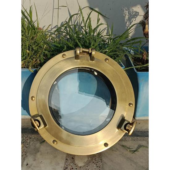 Canal Boat Porthole Door Window Mirror - 12" Round Antique Brown/Nickle Glass Porthole for Wall Home Decor