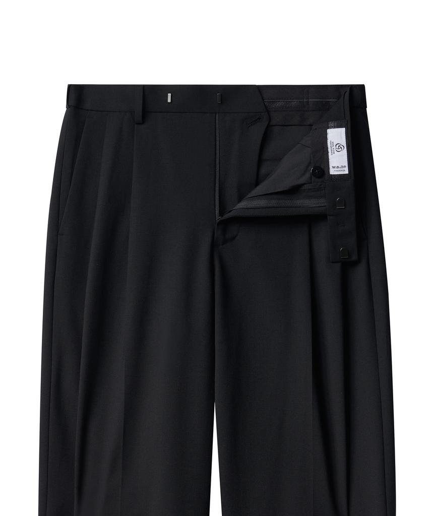 MUSINSA STANDARD Summer Wool Two-Tuck Wide Hidden Elastic Waist Slacks [Black]