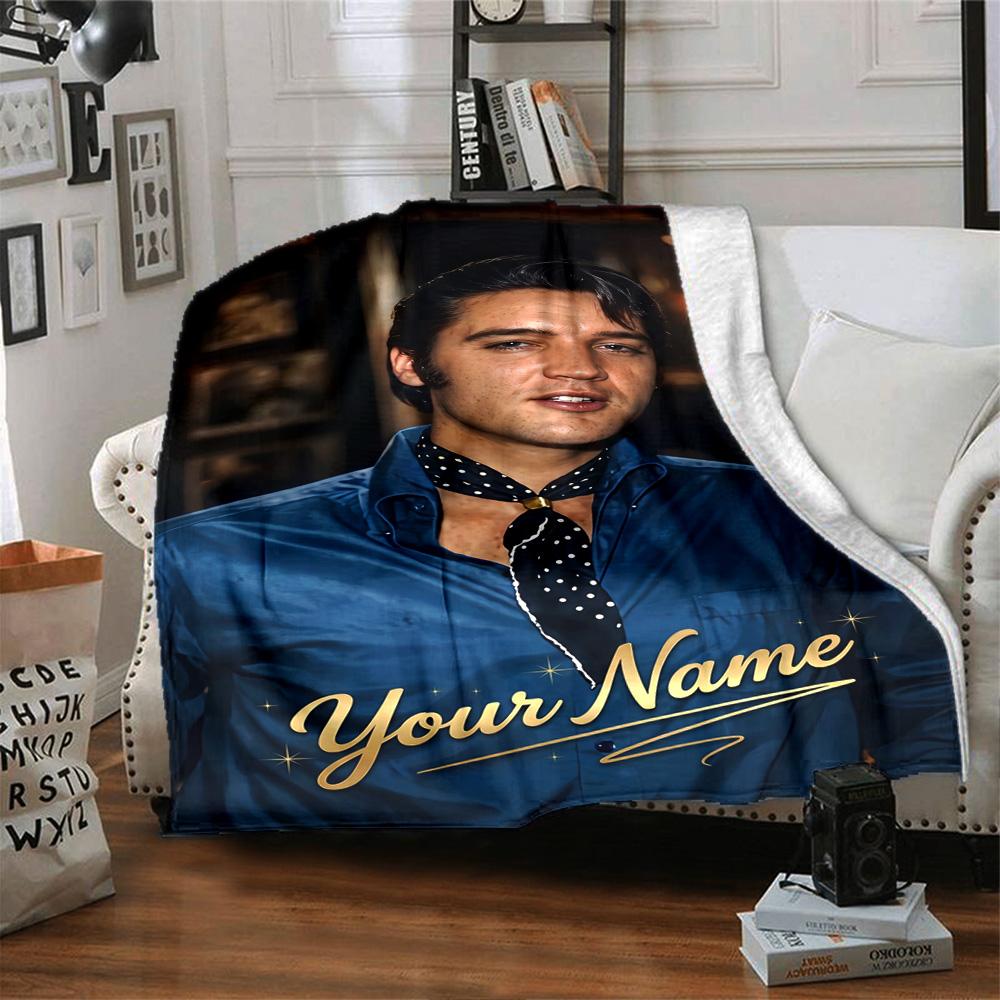 Elvis Presley Personalized Text Blanket Cozy Customizable Blanket Warmthful Decor for Chair Nap Living Room Bedding Four Seasons Universal