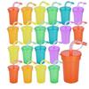 Copos com Canudo Neon Reutilizáveis à Prova de Derramamento Copos para Bebida com Tampas e Canudos para Festa de Aniversário Viagem Natal Caneca de Suco Garrafa de Água