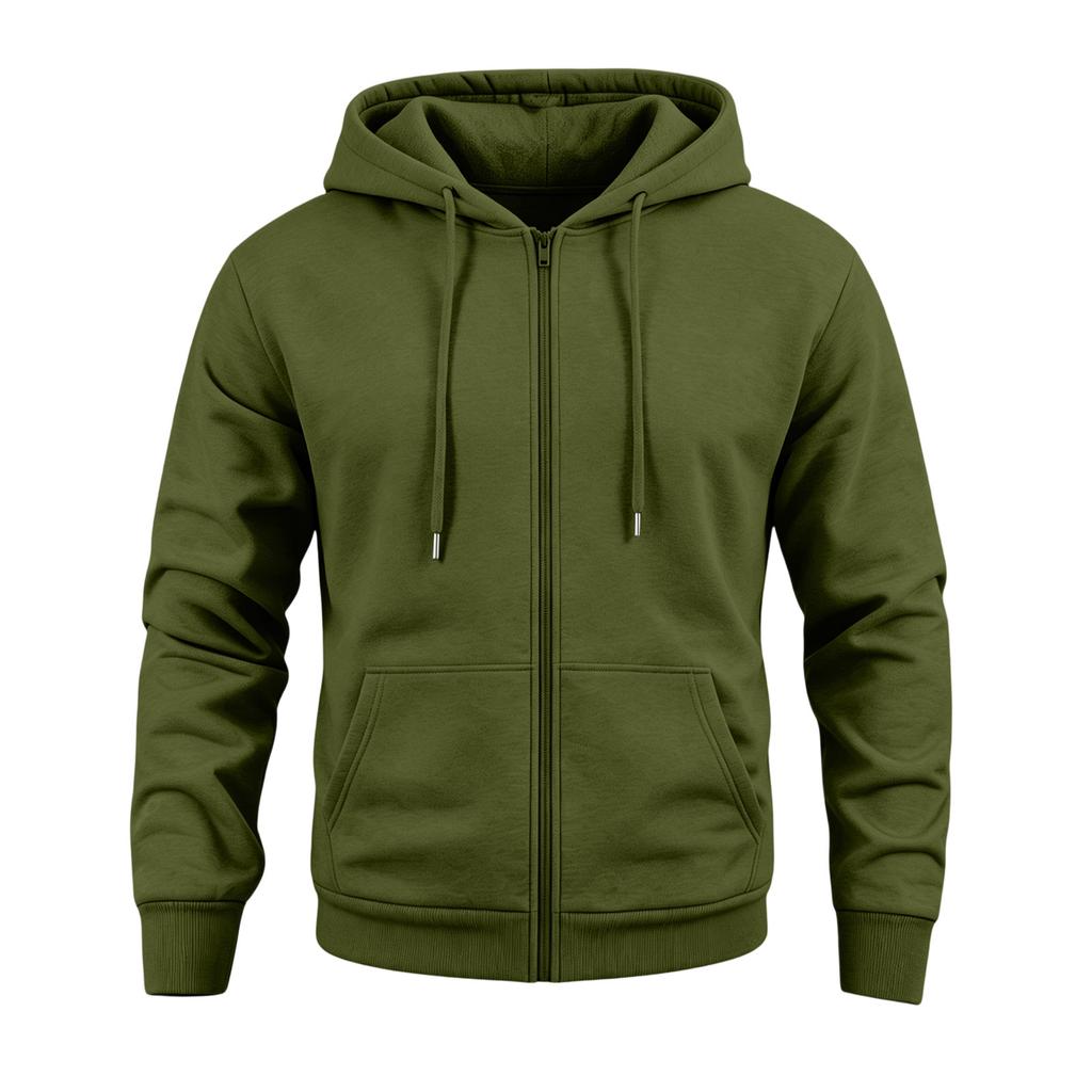 Men's Zip-Up Hoodie Jacket with Large Pockets Color Casual