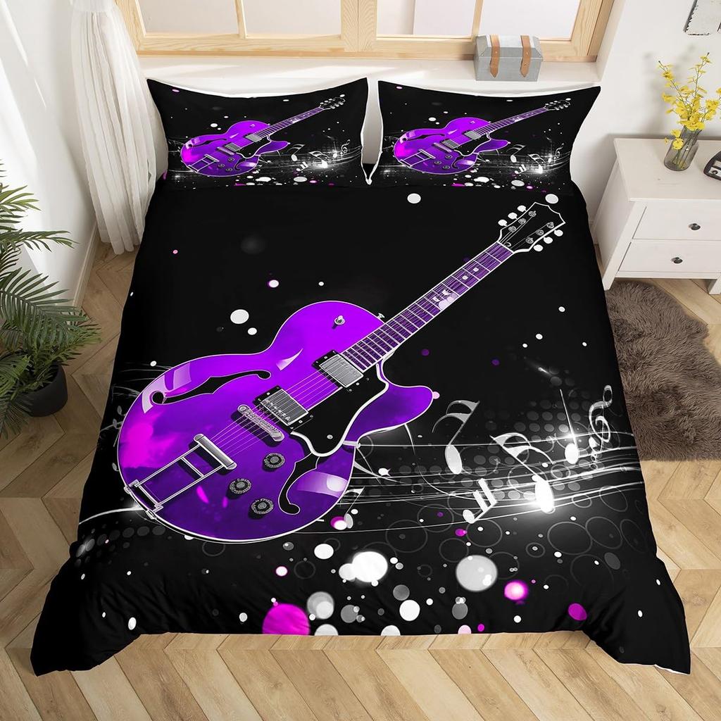 Gitarre Bettwäsche Set Einzelbett Jungen Mädchen Musik Thema Gitarre Bettbezug Klassische Gitarre Deckenbezug Vintage Tagesdecke Abdeckung