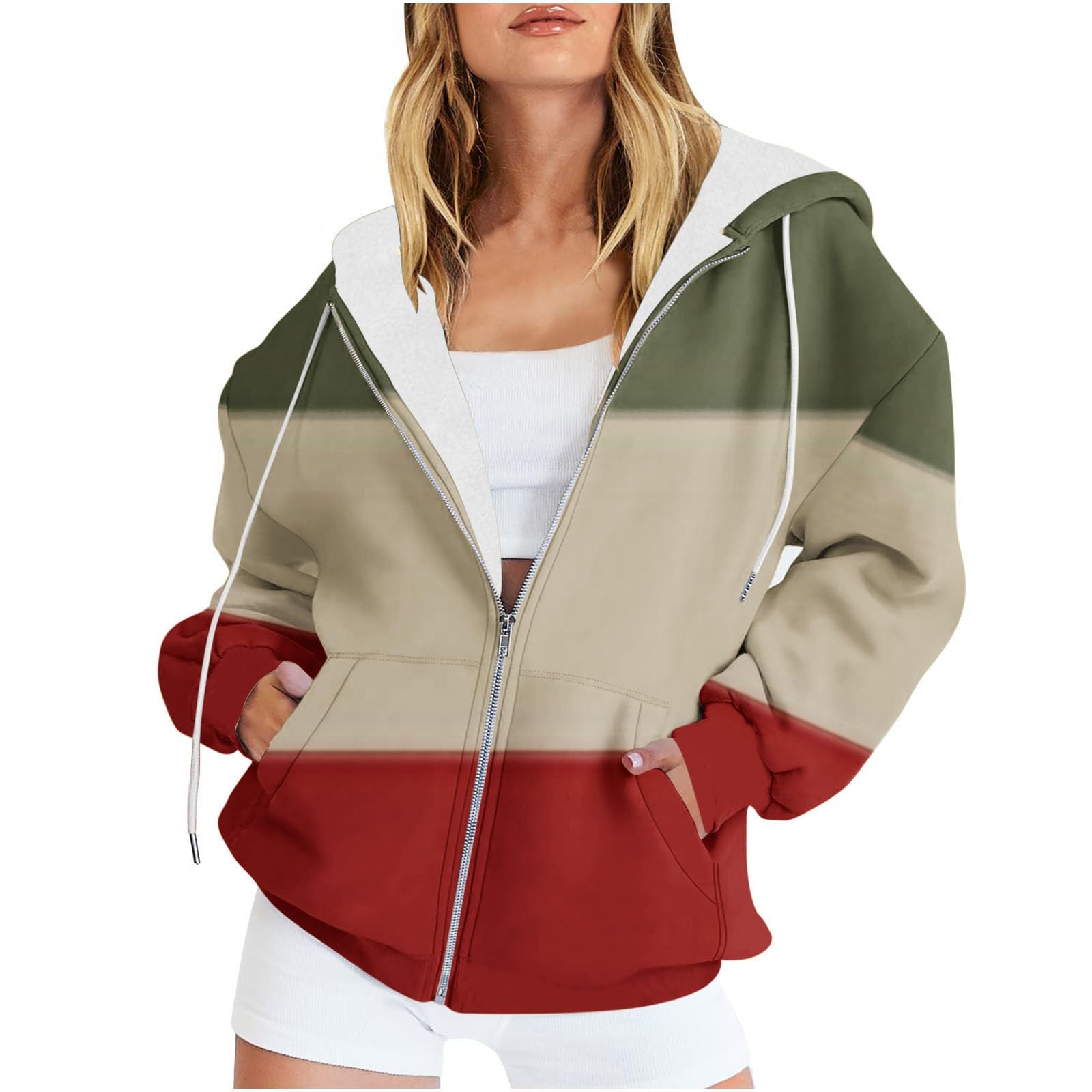 

Женская повседневная и модная толстовка-куртка с V-образным вырезом, молнией и длинными рукавами, с цветовыми блоками XXL
