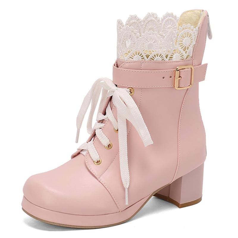 Ankle Boots for Women Lolitas Autumn Winter 2024 Black White Short Boot Low Heels Footwear Shoes Ladies Waterproof Large Size