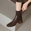 Fashion French Knit Stretch Skinny Boots Women's Fall 2025 New Block Heel Versatile Booties
