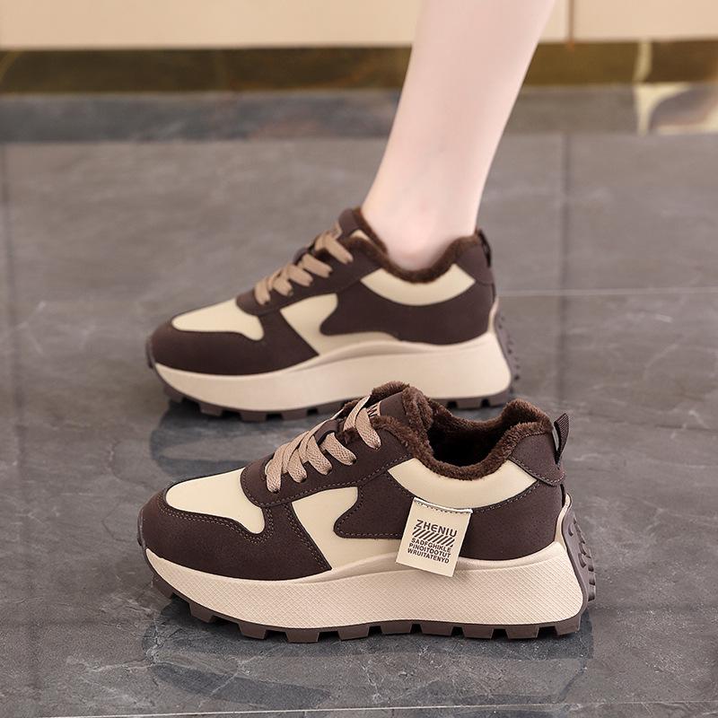 

Флисовые кроссовки женские корейская версия зимние новые термо хлопковые туфли женские ins платформа женские туфли AM 35 коричневый