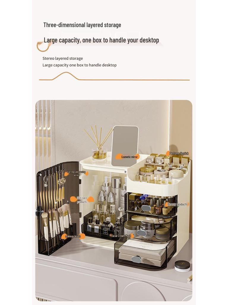 High-End 2024 Large Capacity Dustproof Cosmetic Storage Box for Desktop