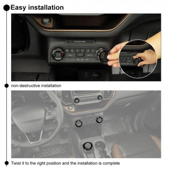 7pc Black Center Console Switch Knob Cover Trim Ring for Ford Bronco Sport +