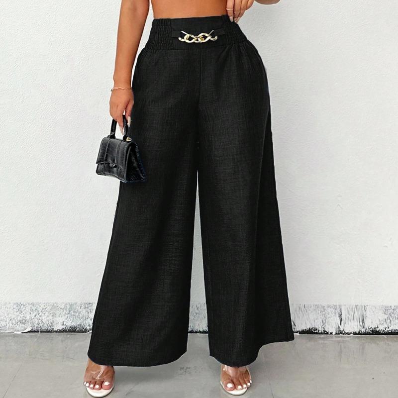 Fashion Retro High Waist Elastic Loose Wide Leg Pants Women Elegant Solid Street Casual Long Trousers Women Spring and Autumn Ladies Baggy Pants 25792