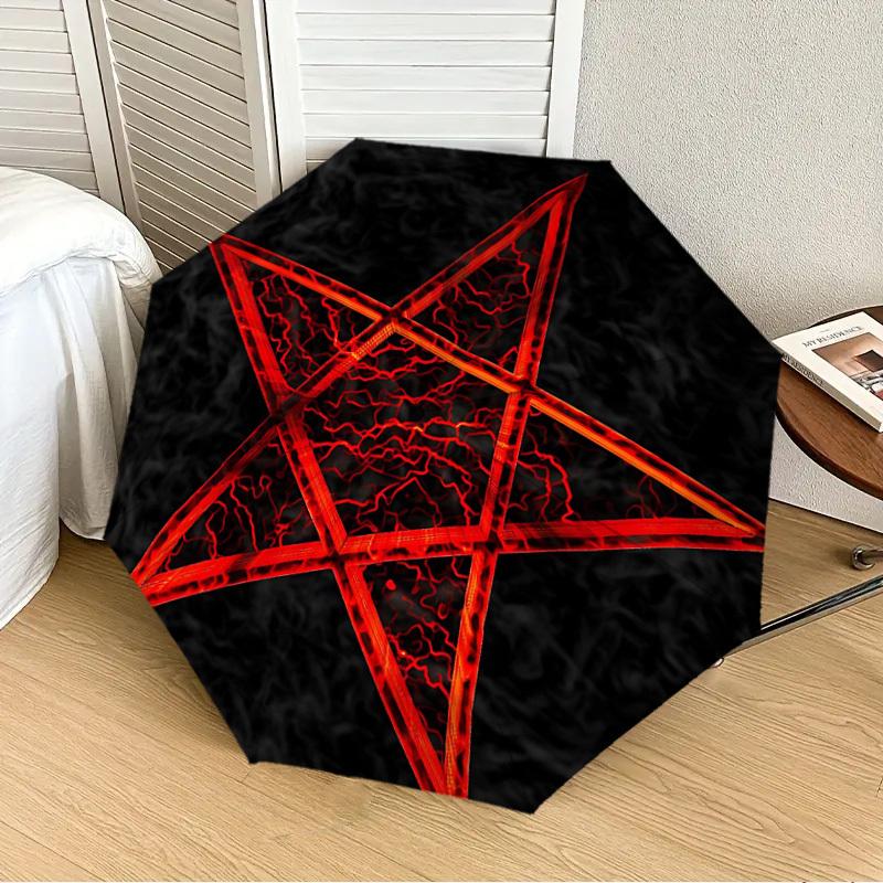 1 Stück Pentagramm Symbol Automatischer Faltregenschirm - Kompaktes 8-Rippen-Design, Langlebiger Kunststoff & Eisen, Leicht für den Täglichen Gebrauch im Freien, a0929205