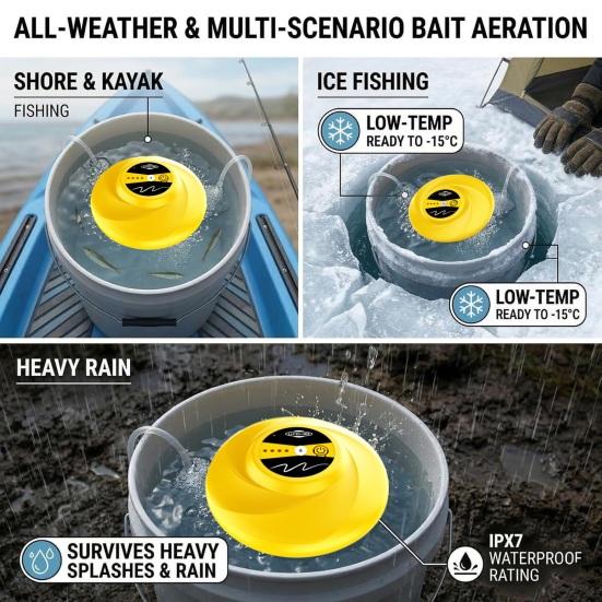 Schwimmender Köderbehälter Belüfter Wasserdichte Sauerstoffpumpe Belüfter Tragbar Magnetische Aufladung Leiser Sprudler für Aquarium Angeln Lebendköderbehälter