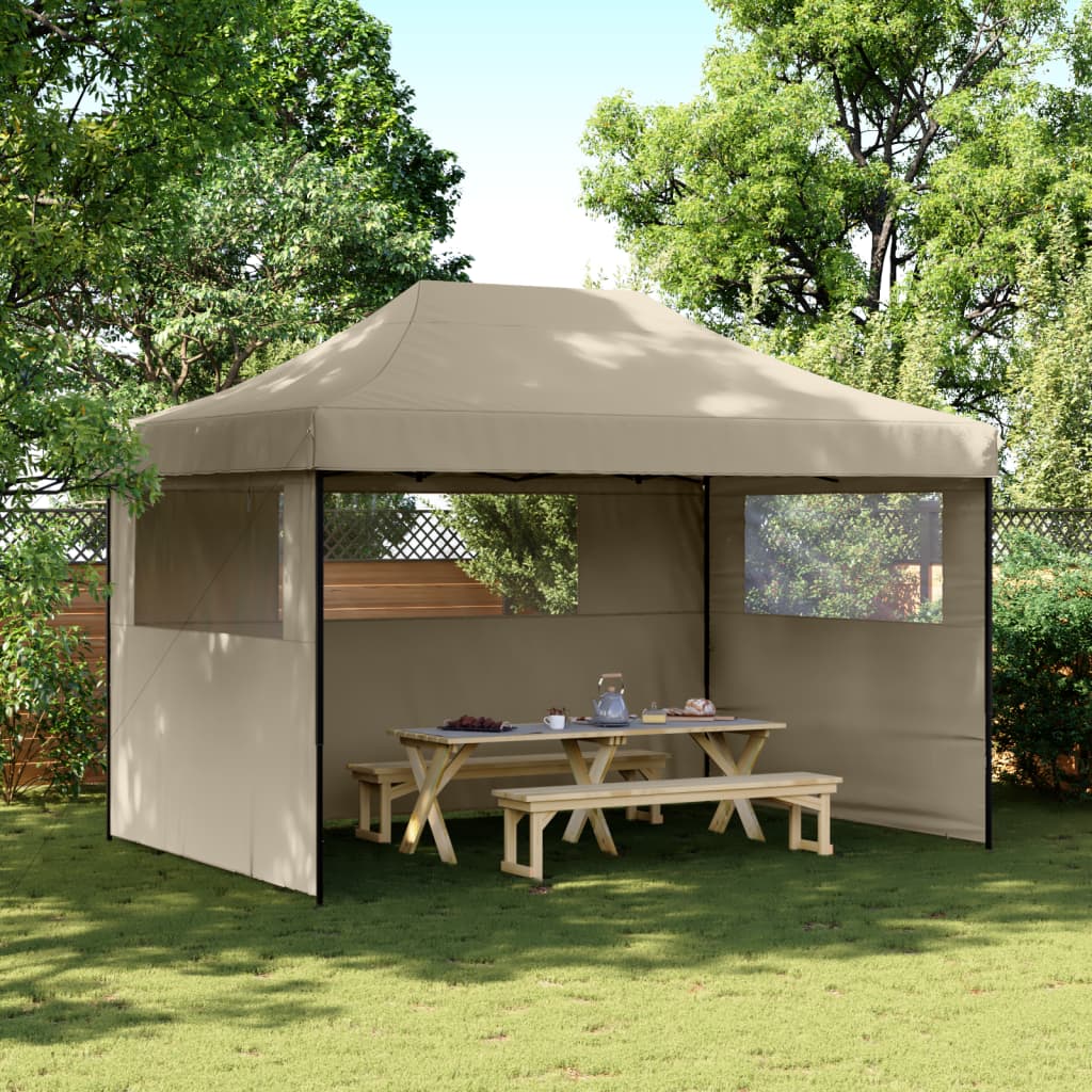 Vidaxl Pop-Up Party Tent with 3 Walls, Taupe Color