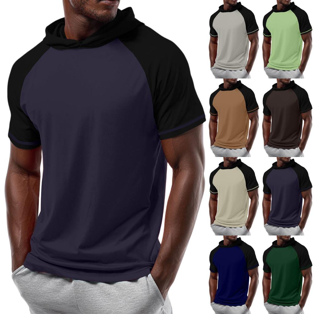 Pánské tričko s kapucí s krátkým rukávem a rovnými rameny