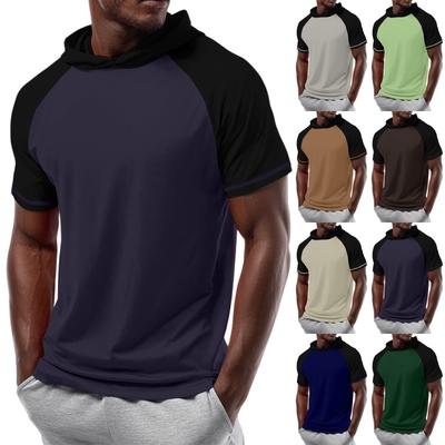 Erkek Düz Omuz Kısa Kollu Kapüşonlu Tişört Sweatshirt