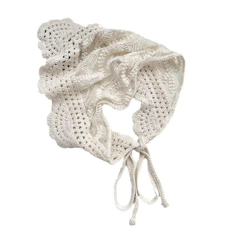Korean Sweet Handmade Knitted Crochet Hollow Triangle Scarf Solid Color Hair Tie Scarf Hijabs