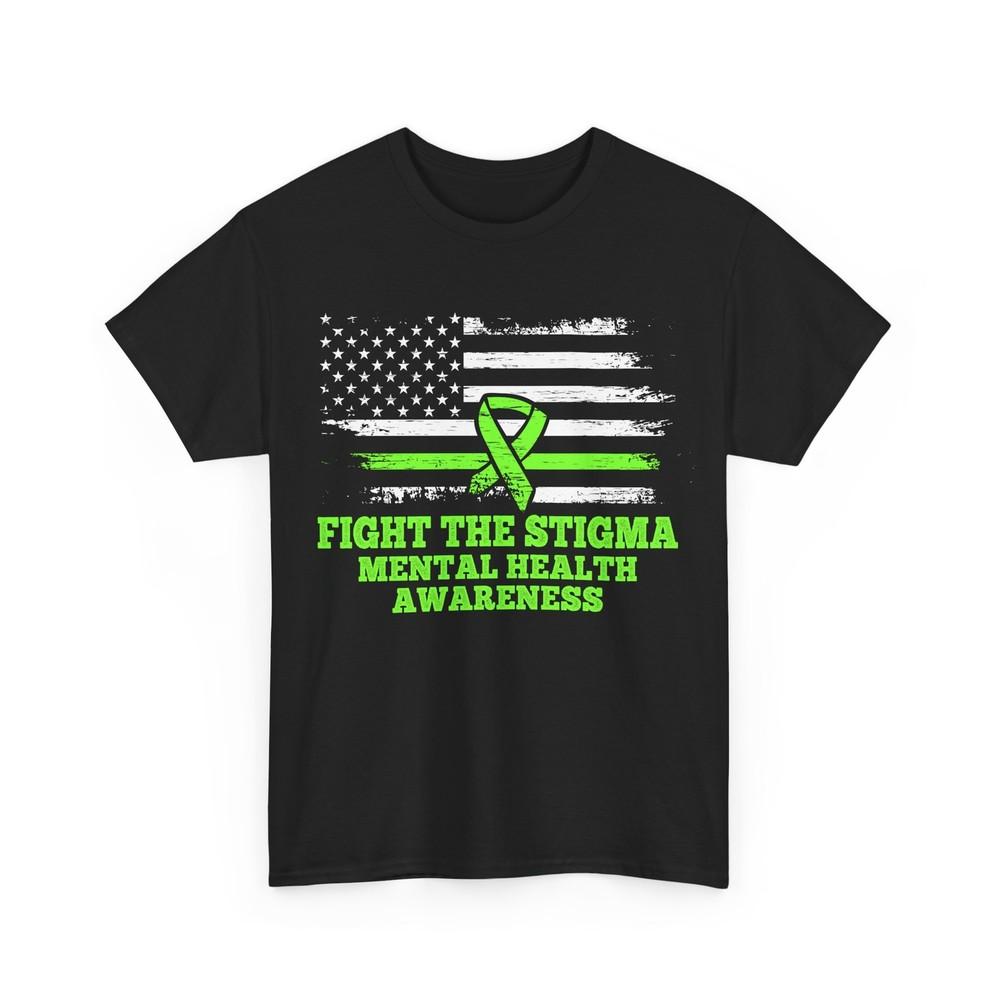 

Mental Health Awareness Shirt, Fight The Stigma USA Flag Women Men T-shirt XL