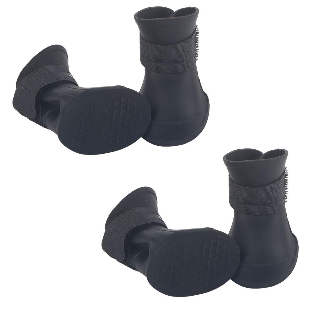 4 Stück Silikon Haustier Hund Niedlich Wasserdicht Stiefel Rutschfest Schützend Regenschuhe(L Schwarz)