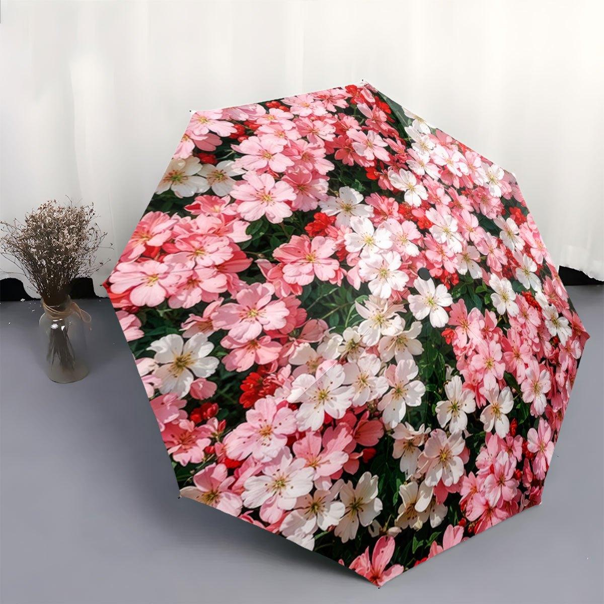 

1pc Floral Pattern Pink and White Blossom Umbrella | Portable Collapsible Design, Casual Outdoor Accessory, for all Seasons, C
