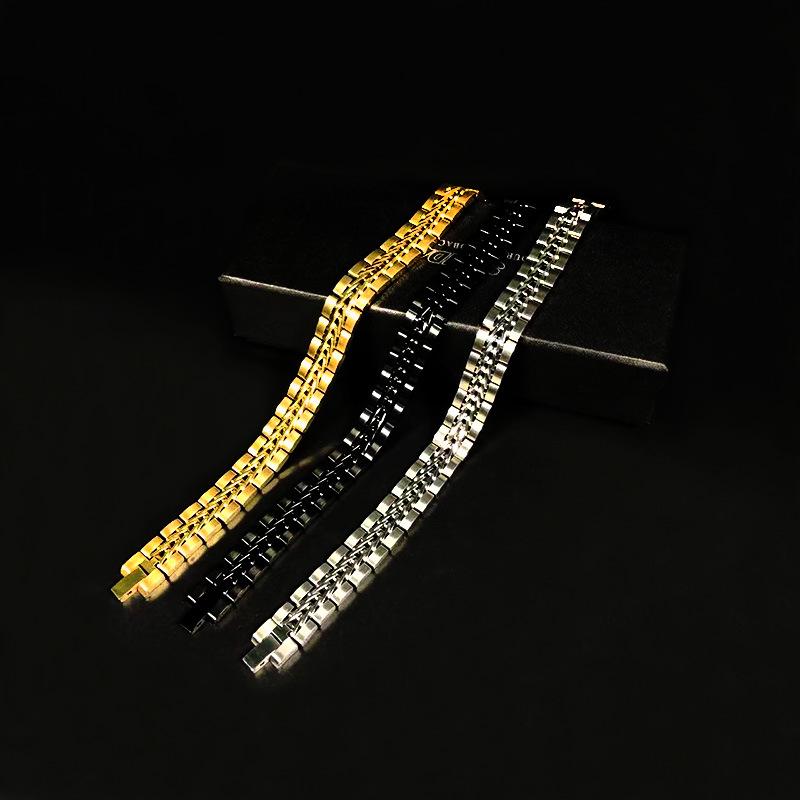 Cross Retro Stainless Steel Men's Gold & Black Waterproof Bracelet