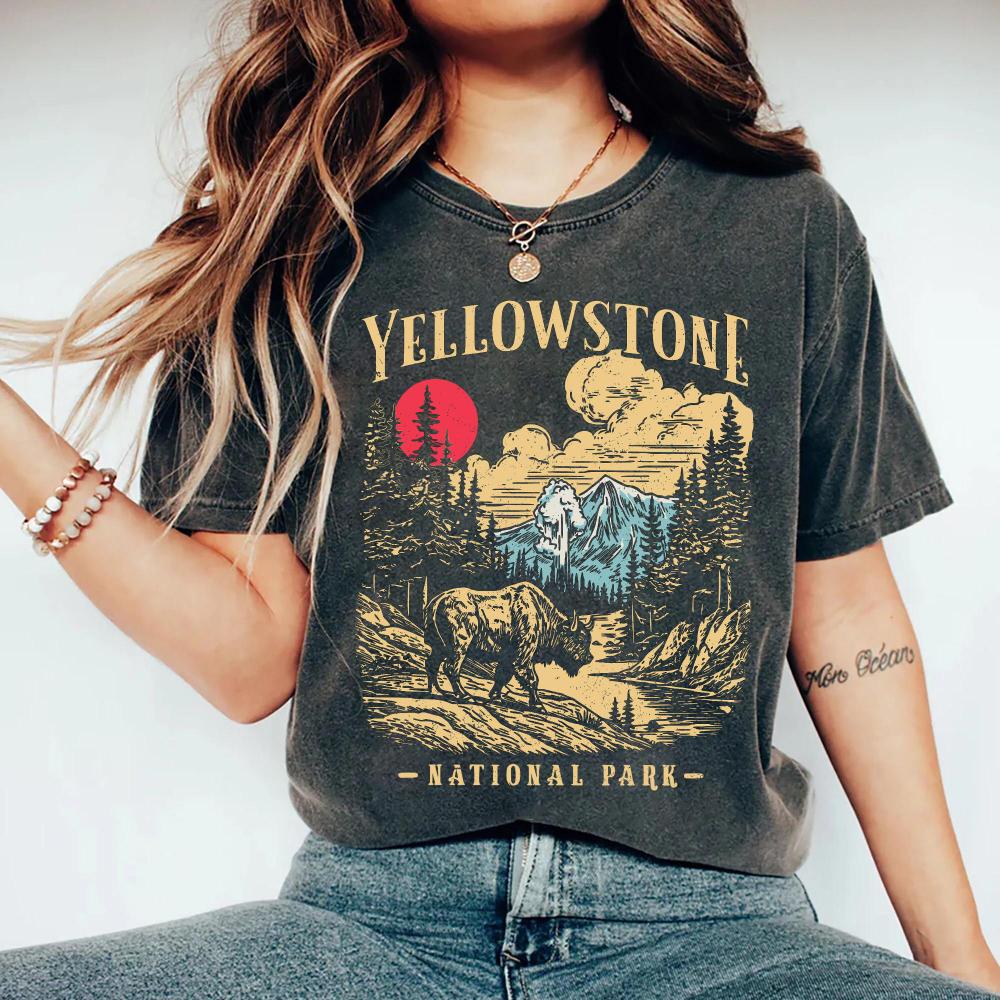 Vintage Yellowstone National Park TShirt Retro US Parks Graphic Tee TShirt Clothing Short Sleeve Shirt Unisex Women AllSeason