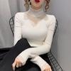 Autumn and Winter Semi High Neck Hollow Sweater Base Sweater Women's Hundred Lace Patchwork Knit Sweater Women's Top