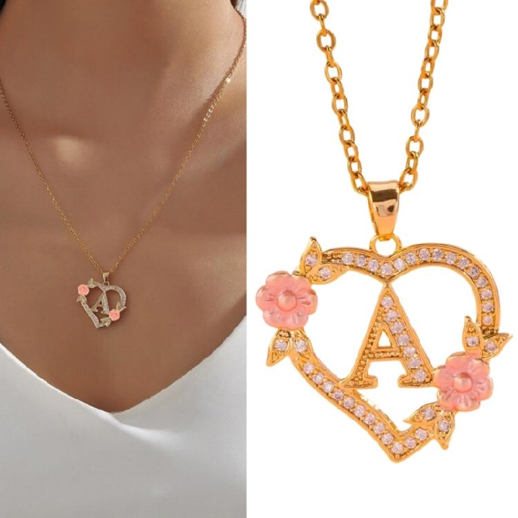 Zierliches Messing Initialen-Halskette Mit Floralem Herz-Ausschnitt Design Verstellbare Kette Leichter Romantik Schmuck