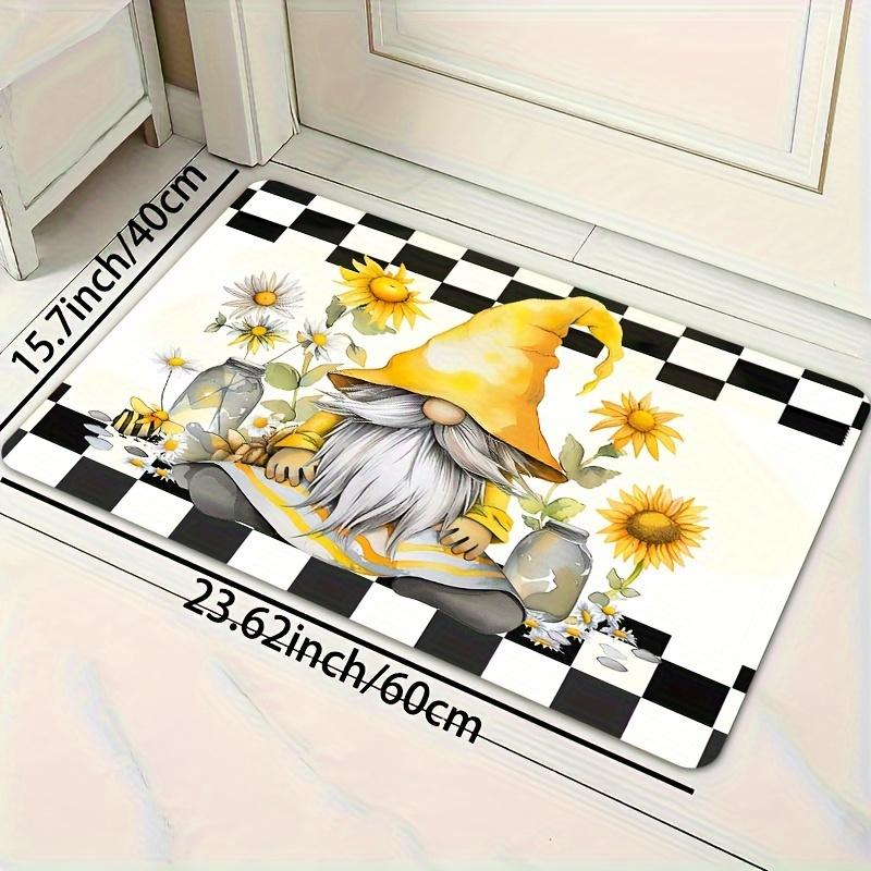 Gnome Sunflower Kitchen Rug, Washable Non-Slip Mat for Laundry Bathroom Bedroom Living Room Entryway Decor