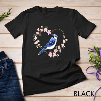 Vogel Vogelbeobachtung Vogelbeobachter Vogelkundler Blauhäher Blume Herz Unisex T-Shirt