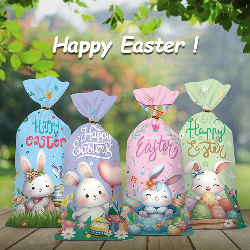 50pcs Easter Cute Rabbit Gift Bags Candy Cookie Dessert Packaging Bag Kids Favors Happy Easter Party Decoration Supplies 2025