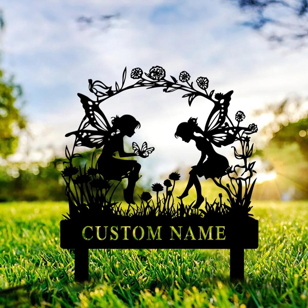 Custom Metal Fairy Garden Stake, Personalized Yard Sign Outdoor Decor