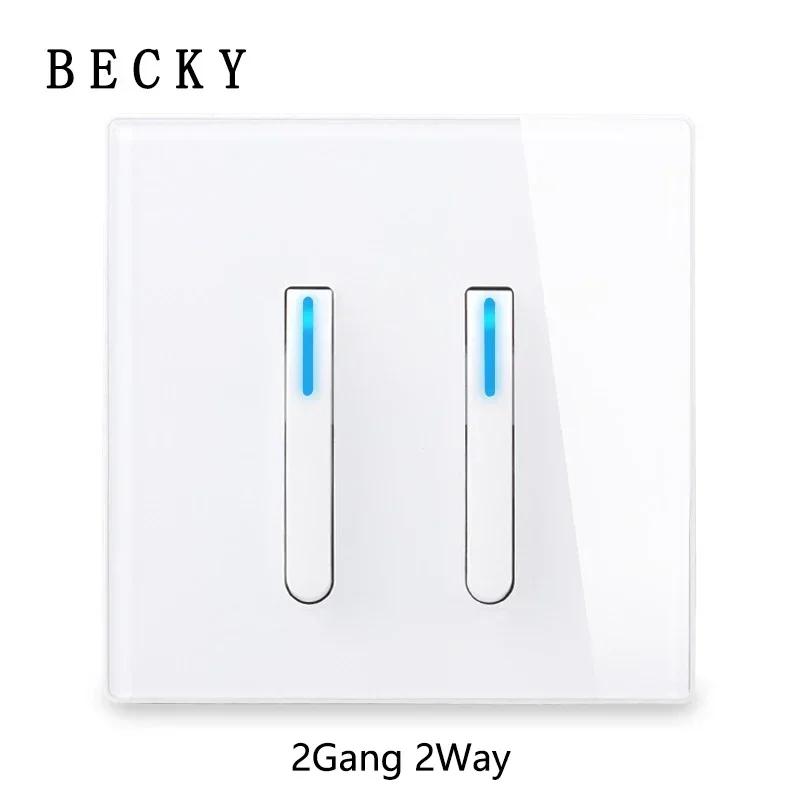 White Wall Lamp Tempered Glass International Switch Self-Reset Led Indicator Light Piano Keys Wall Lamp Panel 1-4gang 1Way 2Way